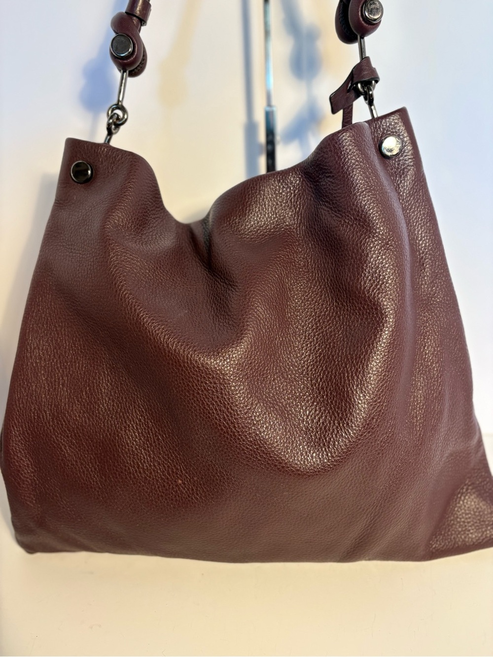 Vince Camuto Pebbled Leather Hobo Shoulder Bag in Burgundy